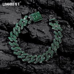 Chain New Iced Out Green Rhinestones Cuban Link Men's Bracelet 14MM Gun Black Prong Bracelets Hip Hop Jewellery Gifts 231016