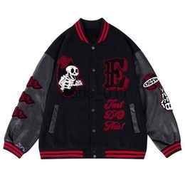 Men's Jackets Y2K Street Pop Skull Pattern Embroidered Jacket and Coat Men's Harajuku Hip Hop Retro Baseball Set Couple Casual Loose Jacket x1016