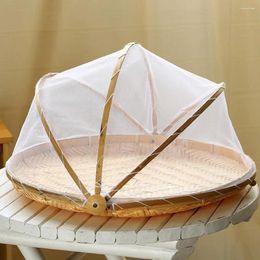 Storage Baskets Bamboo Anti-mosquito Foldable Hand-Woven Food Serving Tent Dustpan Fruit Dustproof Cover Picnic Mesh Net