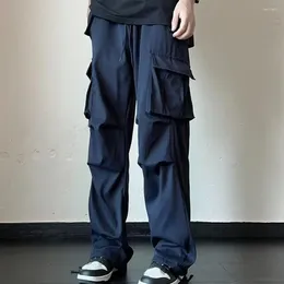 Men's Pants Men Cargo Durable Pocket Seams Trousers Streetwear Elastic Waist Multi Pockets Hip Hop For Casual