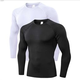 Men's Tracksuits 2 Pack Men's Compression Shirts Long Sleeve Athletic Workout Tops Base Layer Quick Dry Sports Athletic Workout T-ShirtL231016