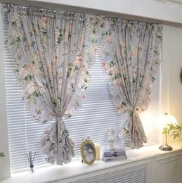 Curtain American Country Lace Flower Ruffle For Kids Bedroom Printed Partition Drape Semi-Shading Door Window #E