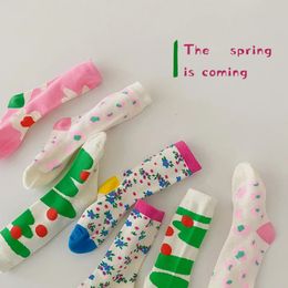 Kindersocken, 4 Paar Kindersocken, koreanischer Frühling, Cartoon-Blumendruck, Baby-Mädchen, Baumwolle, Sportsocken für Kinder von 1–8 Jahren, 231016