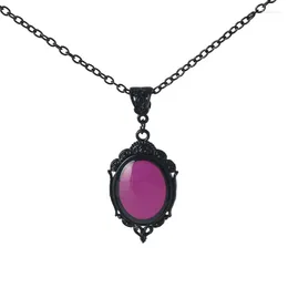 Chains Vampire Red/Purple Quartz Charm Necklace Gothic Oval Pendant For Women Halloween Jewellery Friend Gifts