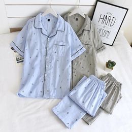 Men's Sleepwear Cotton Gauze Pyjamas Two-Piece Spring And Summer Short-Sleeved Trousers Thin Casual Suit Home Wear Cover Men