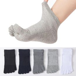 Men's Socks Black White Short Five Finger Low Tube Solid Colour Mesh Breathable Cotton Business Casual Ankle Toe Sock With Heel