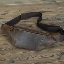 Waist Bags Luufan Crazy Horse Leather Men's Waist Bag Mini Travel Fanny Chest Pack Cowhide Belt Bag Male Small Waist Bag For Phone Pouch 231016