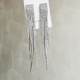 Dangle Earrings Luxury Bling Silver Colour Rhinestone Long Tassel For Women Fashion Party Club Jewellery Gifts