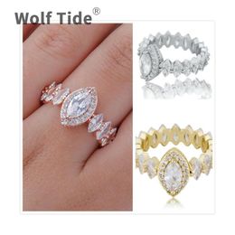 Oval Cubic Zirconia Womens Crown Wedding Finger Ring Hip Hop Real Gold Plated Bling CZ Diamond Engagement Band Rings Jewelry Gifts for Women Bijoux