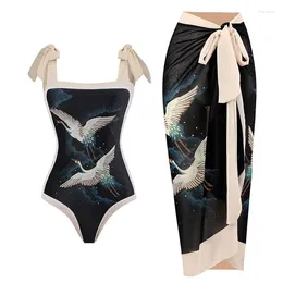 Women's Swimwear 2023 Tie-Shoulder One Piece Swimsuit With Skirt Women Luxury Retro Monokini Bathing Suit Summer
