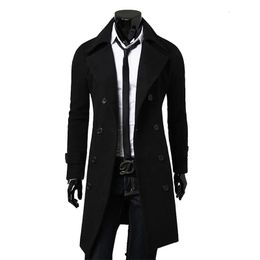 Men's Wool Blends Fashion Brand Autumn Jacket Long Trench Coat Men High Quality Slim Fit Solid Color Men Coat Double-Breasted Jacket M-4Xl 231016