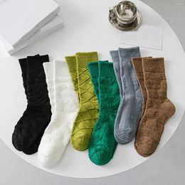 Women Socks Simple Fashion Autumn Winter Warm Thicken Thermal Solid Color Jacquard Cute Pattern Mid-Tube All Match Sport