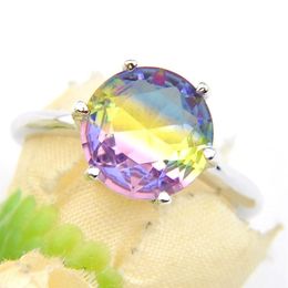 6 PCS Lot New Round Rainbow Bi Colored Tourmaline Zircon Gems 925 Sterling Silver Plated Women Wedding Ring Jewelry USA Size 789#275v