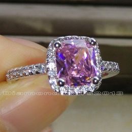 Size 5 6 7 8 9 10 High quality Fashion Jewellery 925 Sterling Silver Pink Cushion Cut Handmade Topaz Gem Women wedding ring for love313f