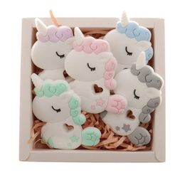 Teethers Toys QHBC 10pcs Silicone Unicorn Baby Teether Rodent BPA Free born Teething Necklace Pendant Infant Chews Nurse Gift Toys Horse 231016