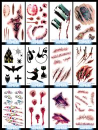 Halloween terror Temporary tattoos Blood Scar Tattoos wound scar Halloween special effects makeup Body painting waterproof tattoo ZZ