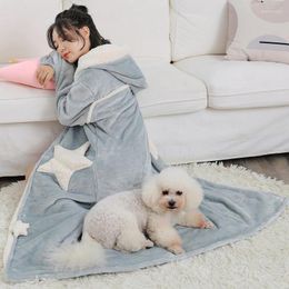 Women's Sleepwear Women Long Sleeve Thicken Robes Blue Flannel Elegant Warm Home Bathrobe