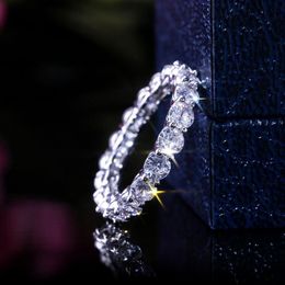 Women Luxury Eternity Wedding Band Ring Princess Cut Cubic Zircon Fashion Female Jewelry Anniversary Gift Full Circle Square CZ Ri285Q