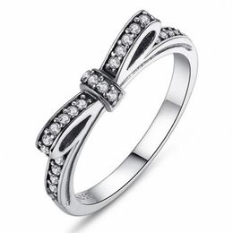 Brand Desgin Luxury Jewelry 925 Sterling Silver White Sapphire CZ Diamond Gemstones Birthstone Wedding Women Bow Ring Gift Size 5 2145