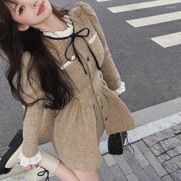 Casual Dresses Autumn Winter Long Sleeved Dress Tweed Vestidos Elegantes Para Mujer Mini Party Plaid Retro Women Clothing Y2k Robe