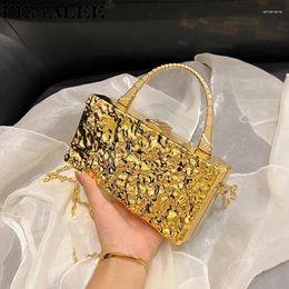 Evening Bags Designer Tin Foil Print Shoulder Luxury Dinner Party Clutch Crossbody Bag Striped Gold Silver Acrylic Box For Women