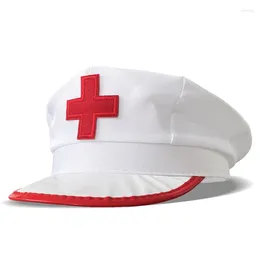 Wide Brim Hats Fashion Women Hat White Octagonal Red Cross Uniform Role Play Props Party Festival Halloween