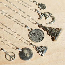 Pendant Necklaces Peace Sign Karma Buddha Hamsa Hand Yin Yang Necklace Steampunk Bohemia Chain Choker For Women Jewellery HipHop Gift Bijoux