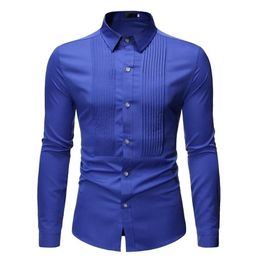 Royal Blue Wedding Tuxedo Shirt Men Brand Fashion Slim Fit Long Sleeve Mens Dress Shirts Business Casual Chemise Homme 210325231U