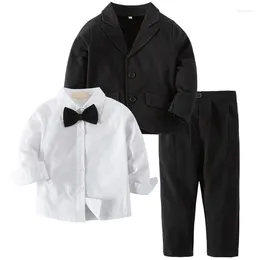 Clothing Sets 3Piece 2023 Spring Autumn Baby Boy Clothes Fashion Gentleman Suit Black Coat T-shirt Pant Boutique Kids BC