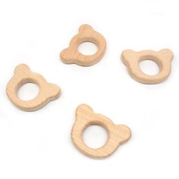 Teethers Toys Chenkai 10pcs Wood Bear Teether Ring DIY Organic Eco-friendly Nature Unfinished Baby Pacifier Rattle Grasping Toy Accessories 231016