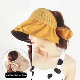 Wide Brim Hats Fashion Big Bow Women Sunshade Hat Hollow Out Empty Top Fisherman Summer Outdoor Beach Anti-ultraviolet Panama Caps