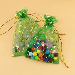 Jewellery Pouches 200pcs/lot Star Moon Pattern Green Organza Bag 7x9cm Packaging Bags Pouch Wedding Party Candy Gift