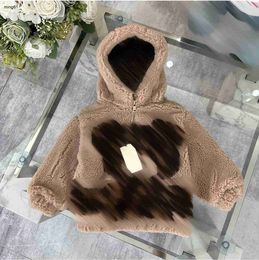 brand Lambhair coat for kids Doll Bear Print Child Hooded jacket Size 100-160 CM Fashion Baby Autumn Warm Outwear Sep15