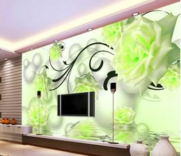 3d wallpaper TV background wallpaper the living room sofa backdrop mural green rose 3d mural wallpaper