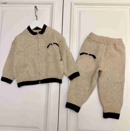brand Tracksuits for kids designer Autumn Knitted suit Size 80-120 CM Logo jacquard long sleeved zippered jacket and pants Oct10