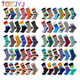 Men's Socks 6-12 Pairs Colourful Cotton Fashion Casual Women and Men Funny Stripe Grid Geometry Fun DressL231016