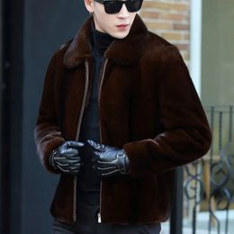 Men's Leather Faux New Winter Jacket Fur Coat Long Sleeve Tops High-end Luxury Designer Clothing Plus Size Fashion Hooded Lapel 231016