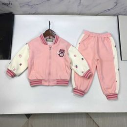 brand designer baby Tracksuits KIds autumn suits Size 90-140 CM 2pcs Cute Strawberry Print Pink Zipper Jacket and Sweatpants Aug30