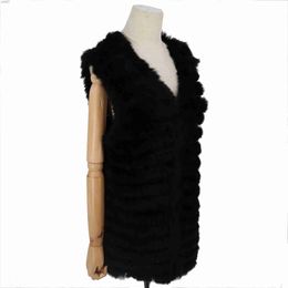 Women's Fur Faux Fur 2021 Women Real Rabbit Fur Vest Sleeveless Gilet Knitted Fur Coat Women Fur CoatsL231016