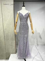 Party Dresses Lemon Joyce Purple Evening V Neck Sleeveless Suspenders Sex Appeal For Saudi Arabian Women 2023