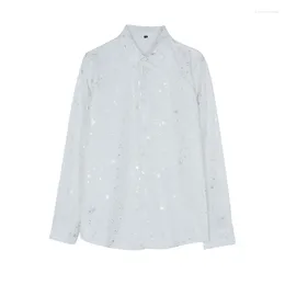 Men's Casual Shirts Spring And Autumn Star Stamping Printing Shirt Trend Small Fragmented Flower Long Sleeve Slim Fit