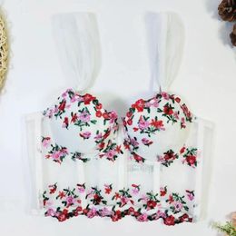 Women's Tanks Thin Chest Cup Bustier Bra French Embroidery Floral Sexy Backless Comfortable Camisole Tank Top Y4374