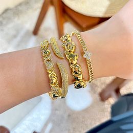 Fashion Trendy bangles bracelets 18K gold plated heart shape with Zircon Diamond shiny jewelry sweet gift for women