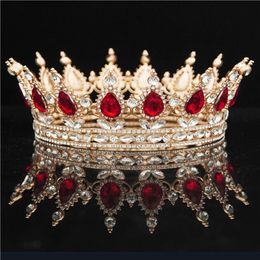 Round Crystal Crown Diadem Queen Headdress Metal Gold Colors Tiaras and Crowns Prom Pageant Wedding Hair Jewelry Accessories W01042367