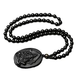 Pendant Necklaces Ganesha Black Obsidian Carved Ganesh Elephant Lucky Pendants Necklace Fine Crystal JewelryPendant273y