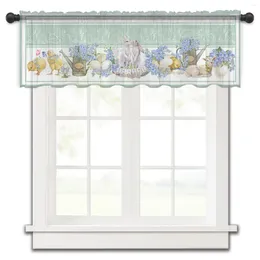 Curtain Easter And Chicken Flowers Small Window Valance Sheer Short Bedroom Home Decor Voile Drapes