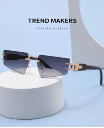 Sunglasses 2023 Fashion Brand Vintage Rimless Small Women Classic Designer Metal Wood Grain Sun Glasses Men Female UV400
