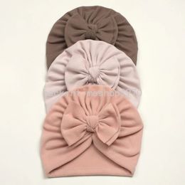 Acrylic Fibre Newborn Soft Warm Beanie Hat Baby Girls Bowknot Headwrap Turban Hat Infantil Winter Bonnet with Bow Toddler Hats