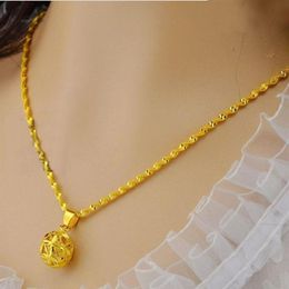 Carved yellow bead pendant necklace for women 24k gold plated Wave chain necklace 2016 fashion collie jewelryr2279