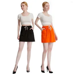 Skirts Women's Drawstring Leisure Short Skirt Pure Black Cotton Slight Strech For Women